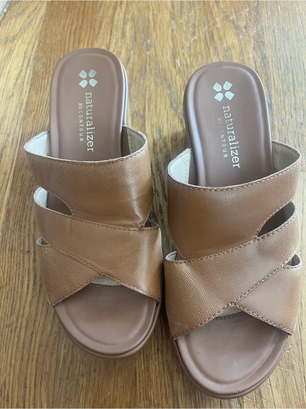Naturalizer Brown Leather Crossover Slide Mules